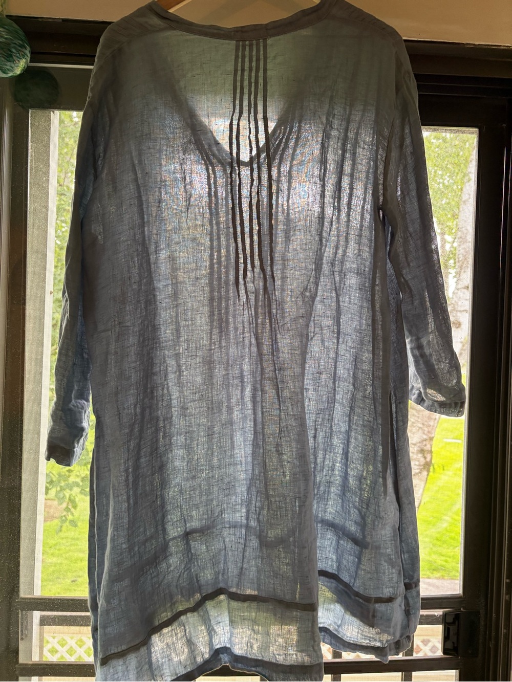 CP Shades Linen Lightweight Blue V-Neck Pintuck Tunic Top lagenlook - Picture 6 of 10